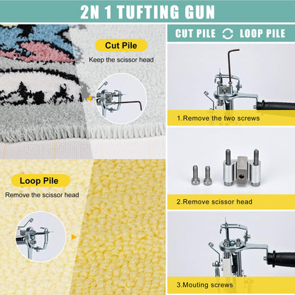 zowwfast Rug Tufting Gun Starter Kit with Carpet Trimmer, 2 in 1 Cut Pile Loop Pile Rug Tufting Kit, Non-Slip Grip Carpet Tufting Gun Kit with Digital Screen Controls Speed, Rug Maker Machine& Cloth