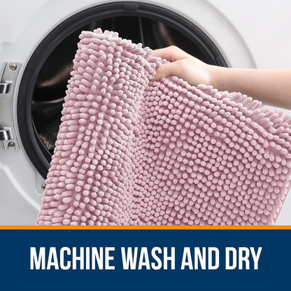 OLANLY Large Bathroom Rugs - Extra Soft Chenille Bath Mats | Quick Dry, Machine Washable, Dusty Rose 40x32