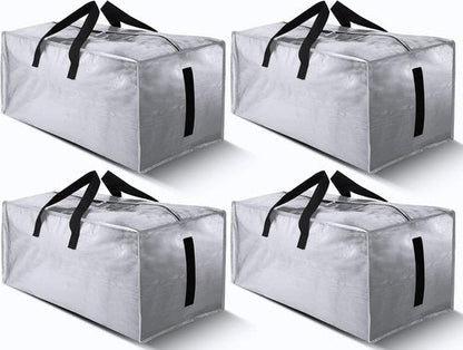 HOMESURE Large Water-Resistant Storage Bags - Heavy Duty with Zippers & Handles | 4 Pack, Silver