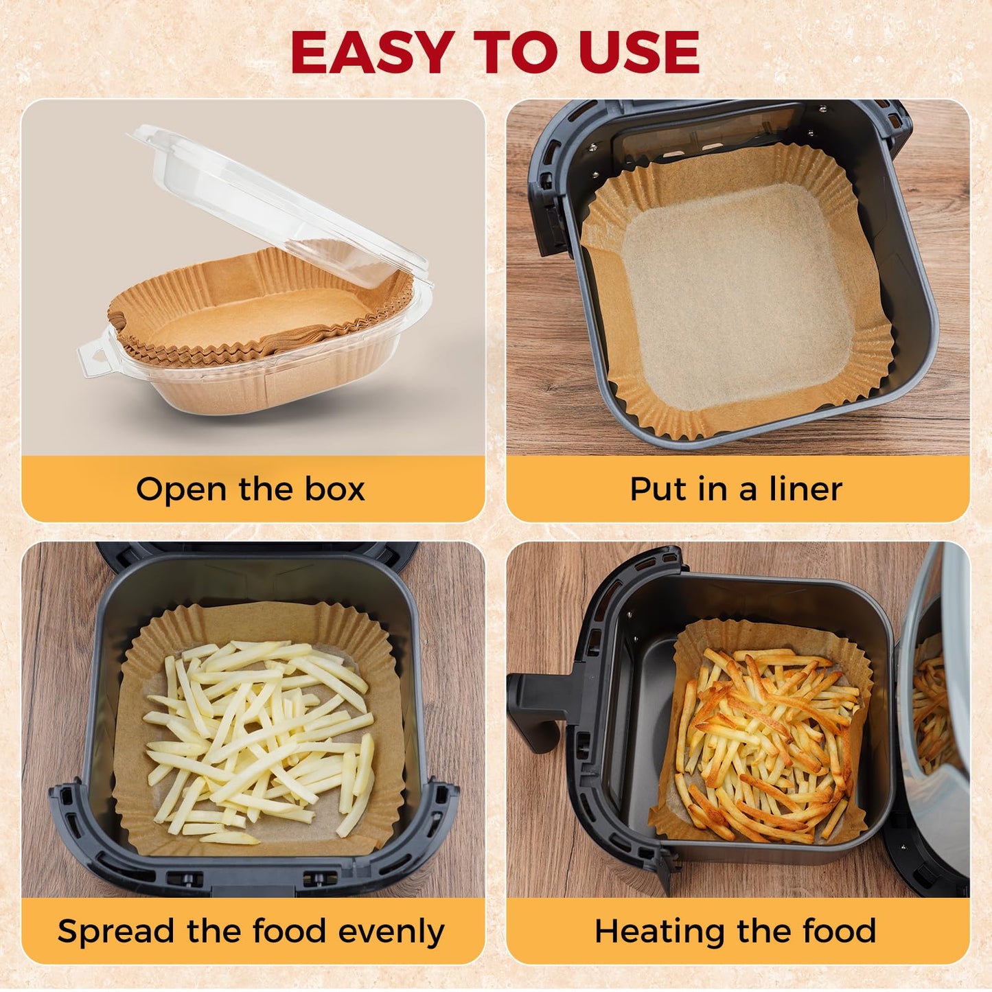 Air Fryer Disposable Paper Liners - 150Pcs 8In Square Parchment Paper Non-Stick Airfryer Basket Liners for Steamer Microwave Oven, Deep Fryer Parts & Accessories