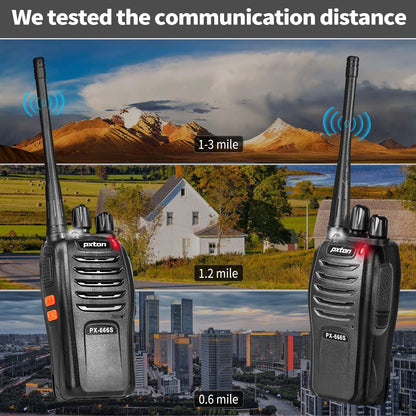 pxton 666S walkie talkies Long Range Rechargeable for Adults with Headphones and Li-ion Battery,2 Way radios has VOX/Noise Reduction/TOT/Flashlight/Monitoring/Scan Function（4 Pack）