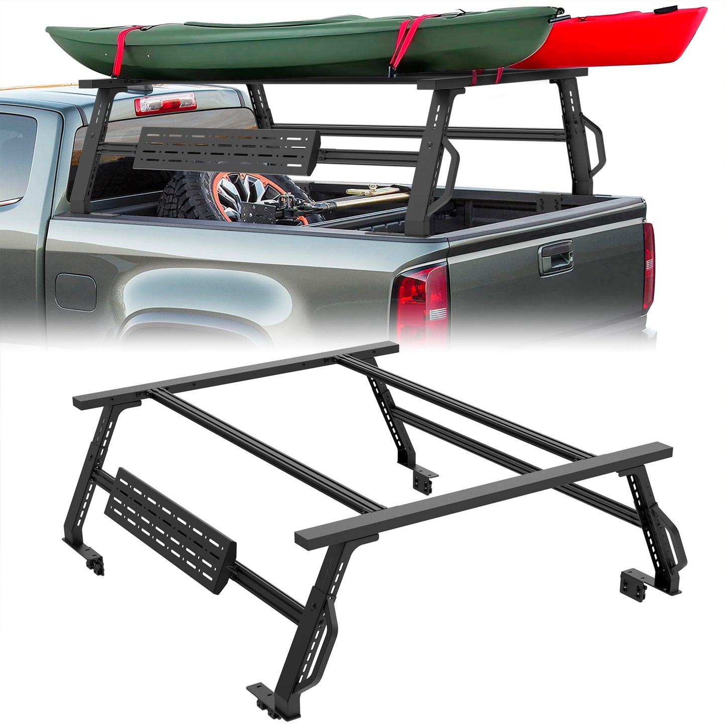 TAC Universal Ajustable 6-FEET Truck Bed Rack Ladder Roof Top Cargo Rack Platform Extension Canoe Bike Kayak Snowboard Luggage Upper Storage Carrier Outdoors Overland Off Road Accessories