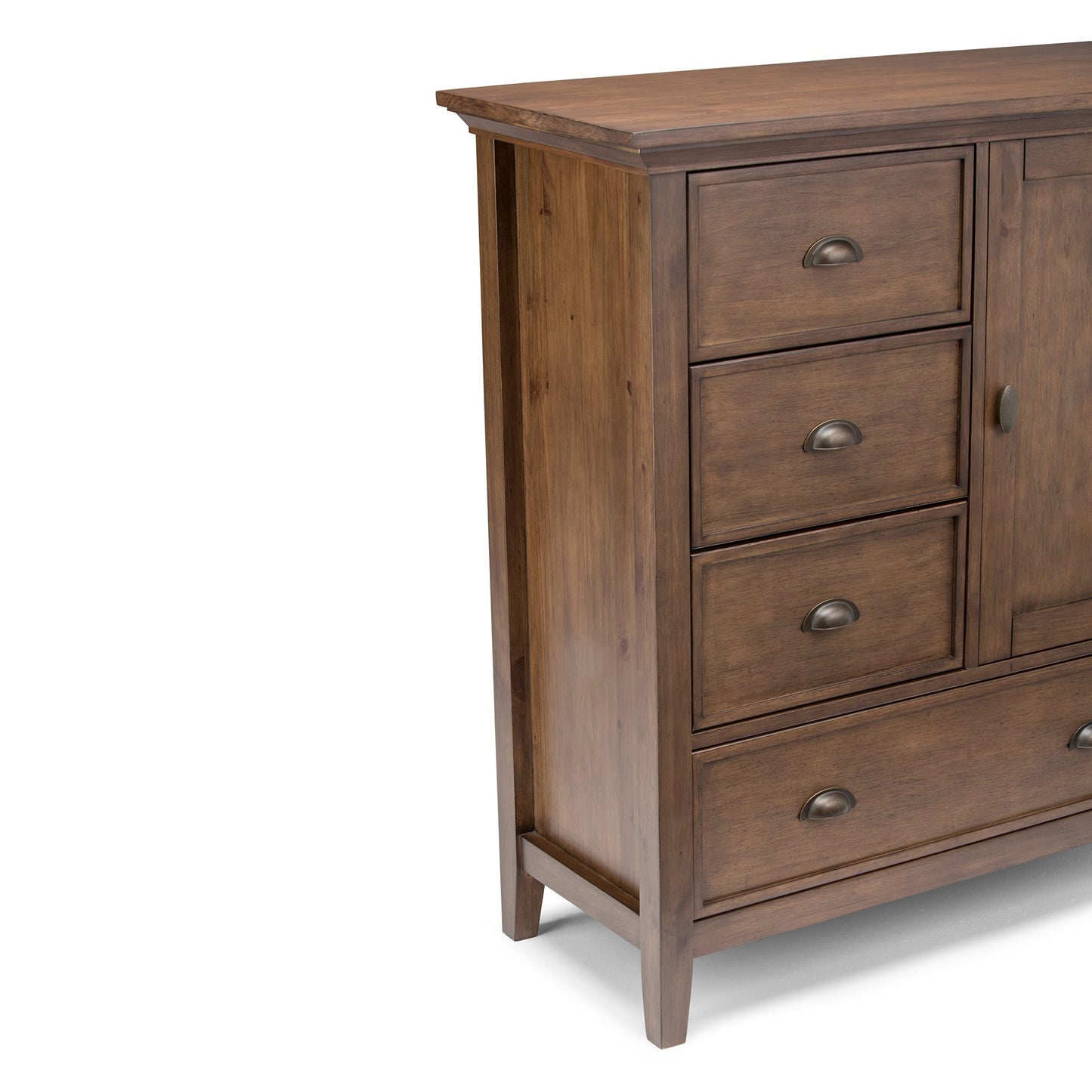 SIMPLIHOME Redmond Storage Cabinet - 39 inch Wide Solid Wood Medium Storage Cabinet in Rustic Natural Aged Brown, Transitional Accent Cabinet for Entryway with 4 Drawers and Cabinet Storage