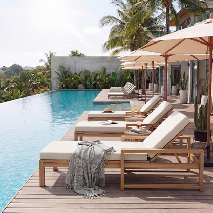 Outdoor Chaise Lounge Chair Set of 2, Patio Chaise Lounge Recliner with Adjustable Backrest, Acacia Wood Poolside Chaise Lounge with Thick All-Weather Cushions for Patio, Deck and Backyard(A)