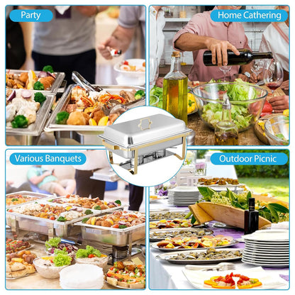 ZephPerton 4 Pack 8QT Chafing Dish Buffet Server, Rectangular Chafing Dish Buffet Set, Stainless Steel Food with Reinforced Frame & Cool-Touch Handle for Party Christmas Family Catering Events