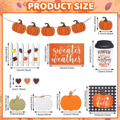 Sumind 15 Pcs Thanksgiving Tiered Tray Decor Set Fall Decorations for Home Autumn Wood Signs Thanksgiving Orange Brown Table Signs Farmhouse Wooden Maple Pumpkin Gnomes Tabletop for Festival(Pumpkin)