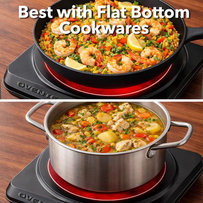 OVENTE Countertop Infrared Single Burner, 1000W Electric Hot Plate with 7” Ceramic Glass Cooktop, 5 Level Temperature Setting & Easy to Clean Base, Compact Stove for Home Dorm Office, Black BGI101B