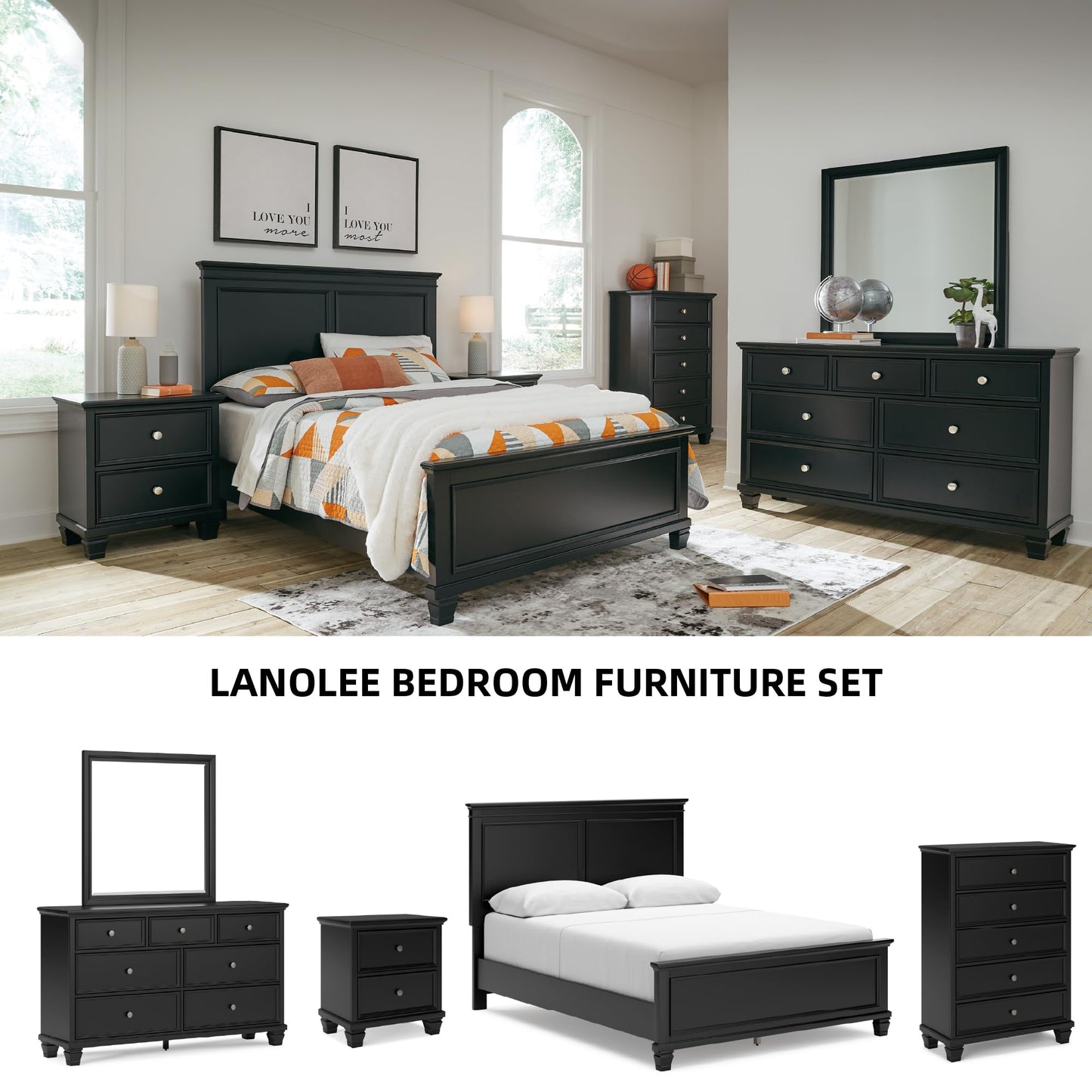 Signature Design by Ashley Lanolee Traditional 5 Drawer Chest for Bedroom, Black