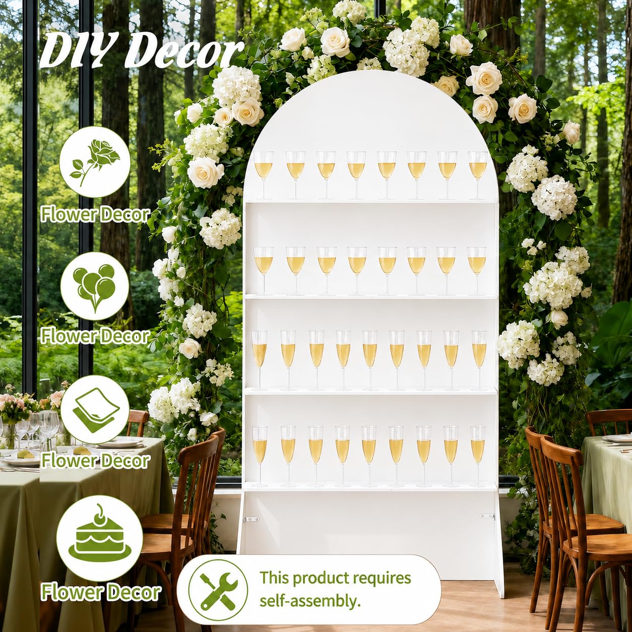 Sicrifety 5.9 ft 4-Tier Champagne Wall Holder, Wedding Arch Backdrop Stand with Shelves,Party Display Arch for Ceremony Baby Shower Birthday Bridal Party Event Decoration