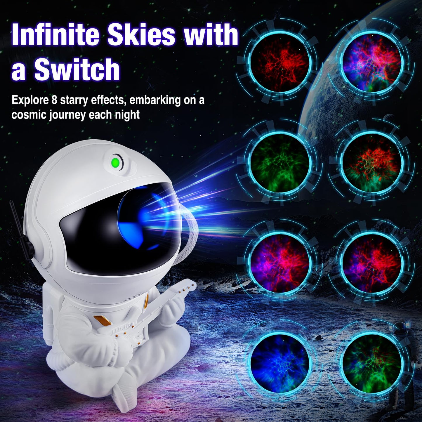Astronaut Galaxy Projector Night Light – White Astronaut Holding Star, Star Projector Galaxy Lamp for Kids Bedroom, Space Decor & Gift