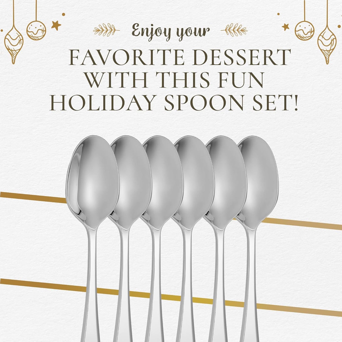 Spode Christmas Tree Cocktail Spoons | Christmas Dessert Spoons | Flatware Set for 6 | 18/10 Stainless Steel Utensil