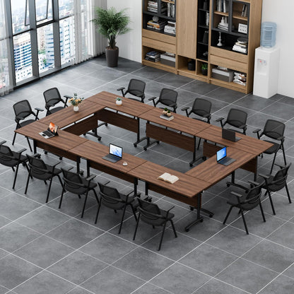 Flip-Top Folding Conference Table with Wheels, Modular Conference Room Table Training Room Tables, Mobile Meeting Tables for Office, Seminar Spaces, Classroom Desk, Locking Casters, Set of 2/4/6/8
