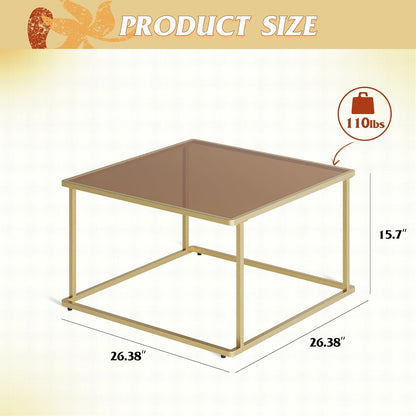 26.4 26.4in, WLIVE Coffee Table, Glass Coffee Table for Living Room, Modern Small Coffee Table with Tempered Glass