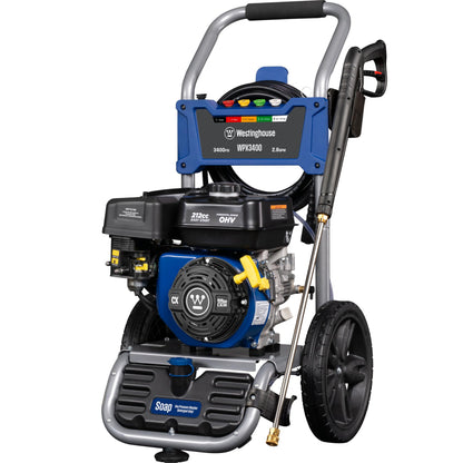 Westinghouse WPX3400SC Gas Pressure Washer with 15-inch Surface Cleaner, 3400 PSI and 2.6 Max GPM, Onboard Soap Tank, Spray Gun and Wand, 5 Nozzle Set, for Cars/Fences/Driveways/Homes/Patios/Furniture