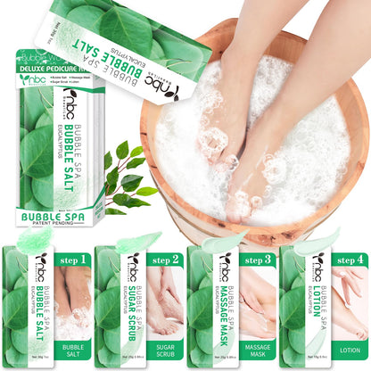 Pedicure Kit Foot Soak Set: Bubble Salt, Sugar Scrub, Massage Mask, Massage Lotion in a Box, 4 Step Foot Spa Kit for Dry Feet,Tired Feet（3 Set Tropical Fruit)