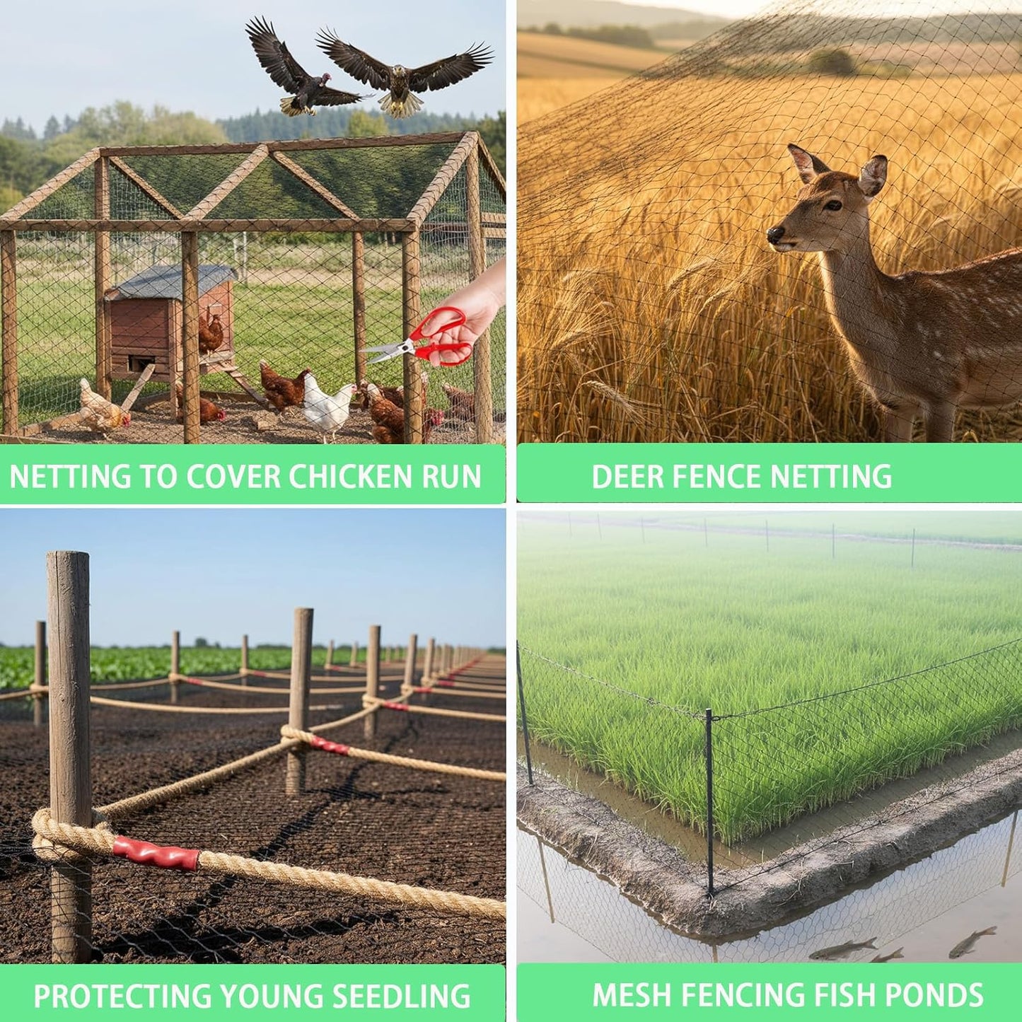 25' 50' 1" Garden Netting, x Heavy Duty Bird Netting Deer Fence Net, Mesh Poultry Netting for Chicken Coop, Run