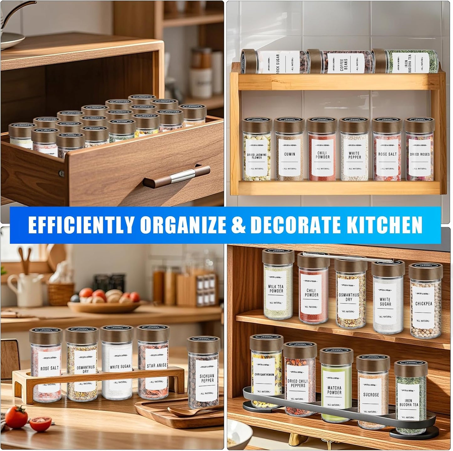 12 Pack 4 oz Set VIBRATITE Spice Jars with Acacia Lids, Round Glass Jars Spice Containers with Labels, Pen, Funnel