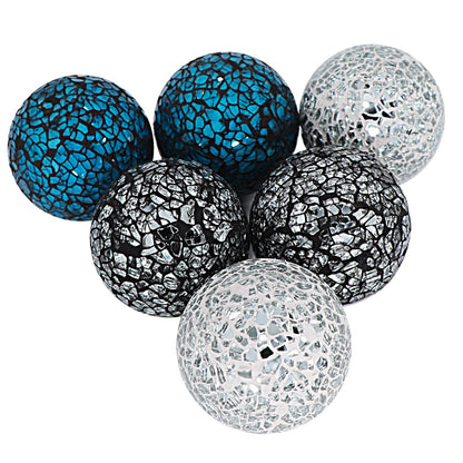 Kunjocy 6 Pieces Decorative Glass Balls 2.4" Small Mosaic Sphere Decorative Orbs Centerpiece Balls for Bowls, Vases, Dining Table Decor, Diameter 2.4 Inches (B, 6)