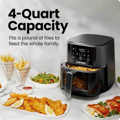 Chefman Air Fryer - 4 QT Compact Airfryer with Hi-Fry Technology & Touch Controls - Black