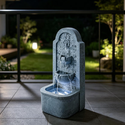 Solarbloom 30.3" H Outdoor Water Fountain, Freestanding Waterfall with LED Lights, Floor-Standing Water Feature for Patio, Garden, Backyard, Porch, Home Decor