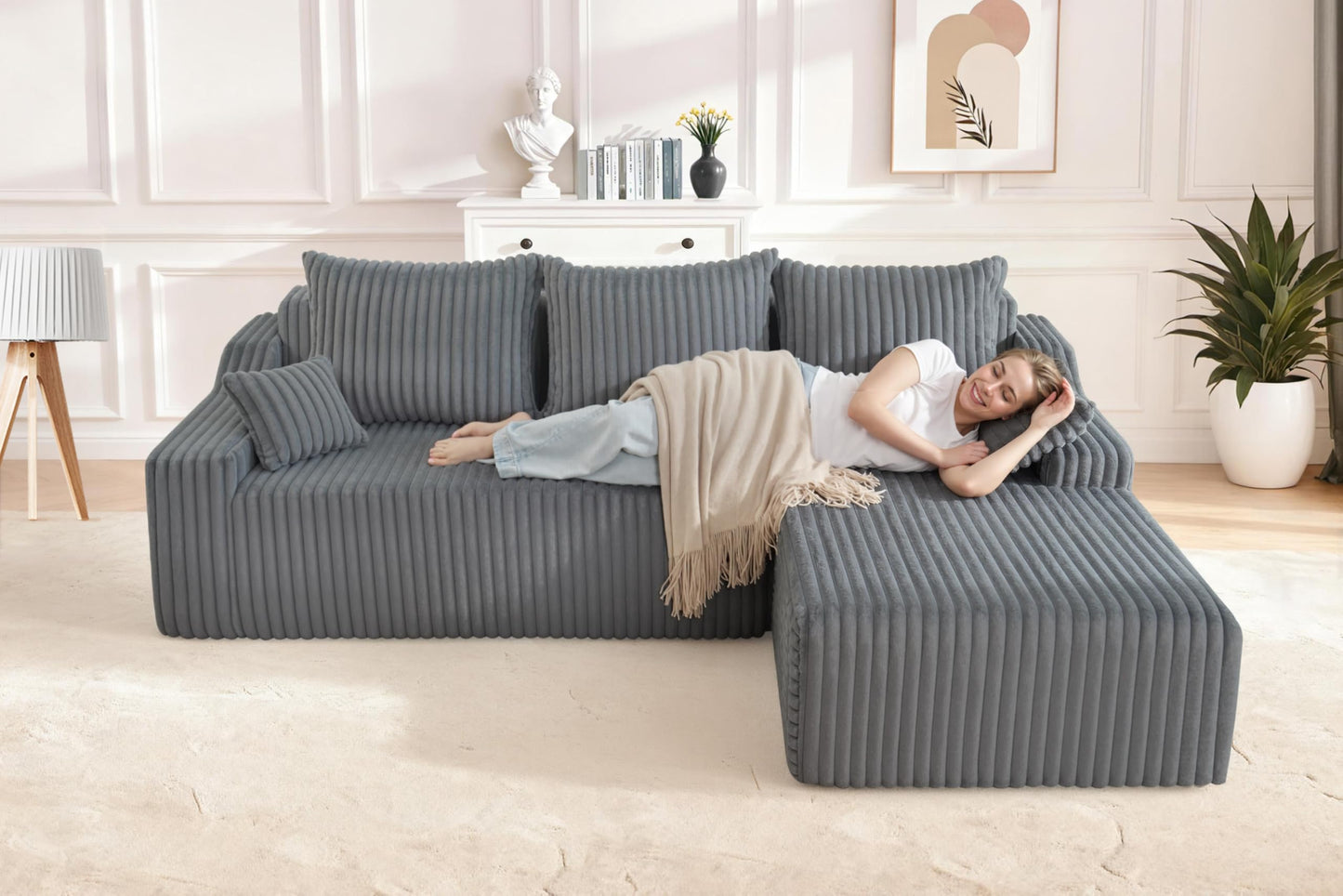 HABUTWAY 94'' Cloud Sectional Couch, Boneless Sofa with Deep Seat, Modular Comfy L-Shape Couch with Chaise for Living Room Bedroom, No Assembly Required(Grey,Right Facing Chaise)