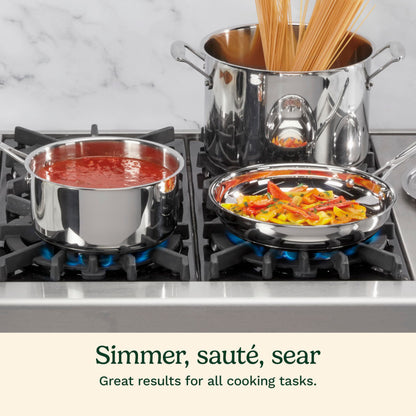 Cuisinart 7-Piece Stainless Steel Pots and Pans Set, Cookware Set Compatible with Induction, Electric, Gas Cooktops, Aluminum Core for Quick Even Heat, Cool Grip Handles, Dishwasher Safe, Oven Safe