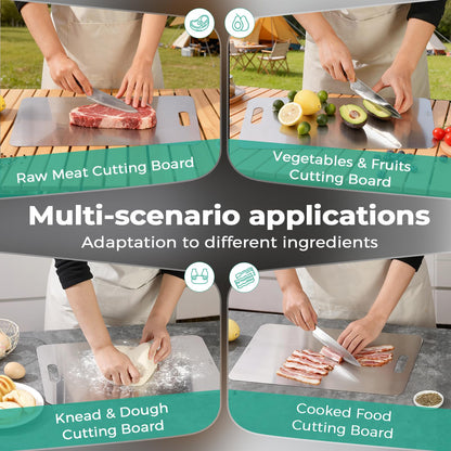 Katuchef Titanium Cutting Board - Upgraded 100% Pure Titanium Cutting Boards for Kitchen Non Toxic, Double Sided Food Grade Hygiene Non Moldy Dishwasher Safe Meat Fruit Metal Board (3PC S+L+XL)