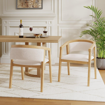 Christopher Knight Home Yunara Comfy Boucle Upholstered Dining Chairs Set of 2, Wooden Kitchen Chair with Curved Open Backrest, Mid Century Modern Living Room Chairs Set of 2, Beige + Oak