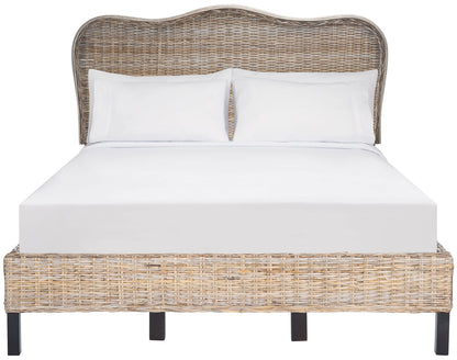 SAFAVIEH Home Collection Daejon Coastal Rattan Legs Camelback Headboard Full Size Bed BED8001A-F, Grey/Espresso