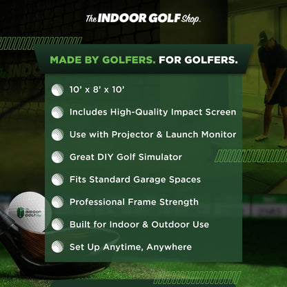 The Indoor Golf Shop - Golf Net 10' x 8' with Impact Screen Knotless Golf Hitting Net with Simulator Screen for Indoor and Outdoor Practice - Arrives Ready to Assemble and Use