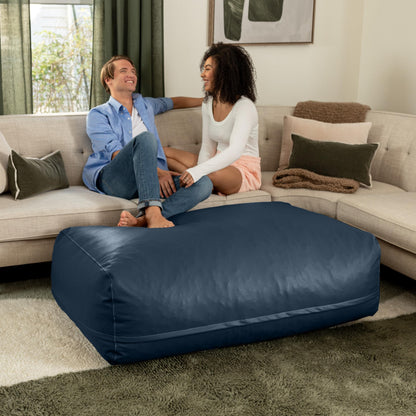 Atrium Collection Lino Ottoman - Oversized Large Couch Ottoman & Foam-Filled Lounger - Faux Leather - Oxford Blue