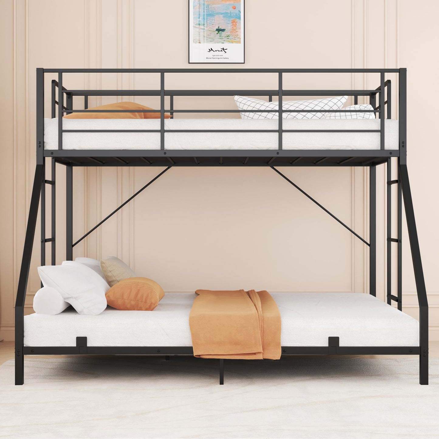 Debercu Full XL Over King Bunk Bed with Dual Stairs, Heavy Duty Metal Bunk Beds with 18" Safety Guardrails & Anti-Slip Slats, Space Saving Literas for Bedroom,Mattress Not Included