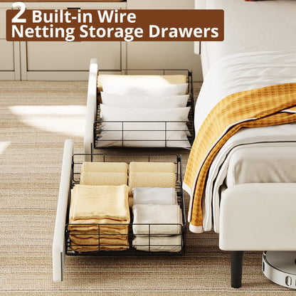 LIKIMIO Twin Daybed with Headboard, Corner Bed Frame with Bed Rails and Storage Drawers, Solid Support, for Bedroom Guest Room, Cream