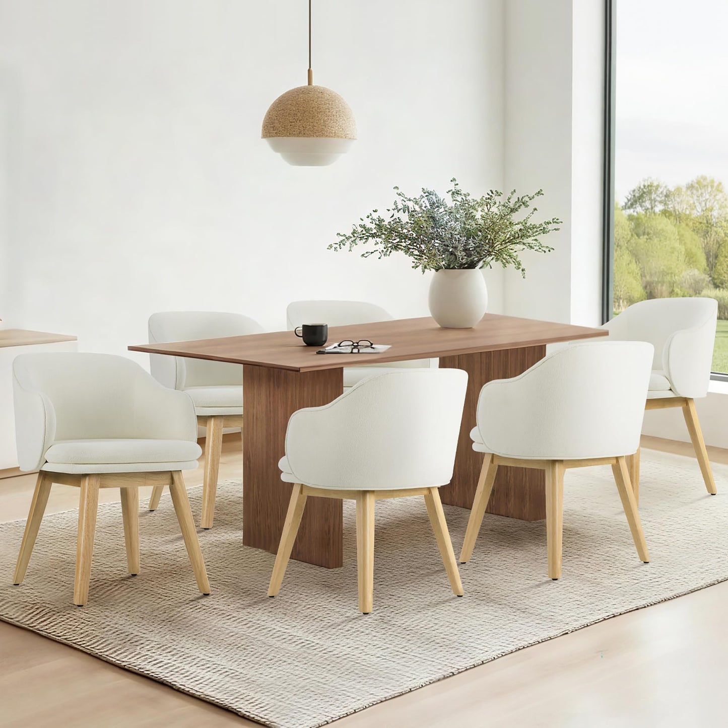 KISLOT Wooden Dining Chairs Set of 4, Fabric Upholstered Modern Dining Room Chairs with Barrel Backrest & Double-Layer Thick Cushion for Living Room, Restaurant, Kitchen and Café, Beige, 2 Boxs