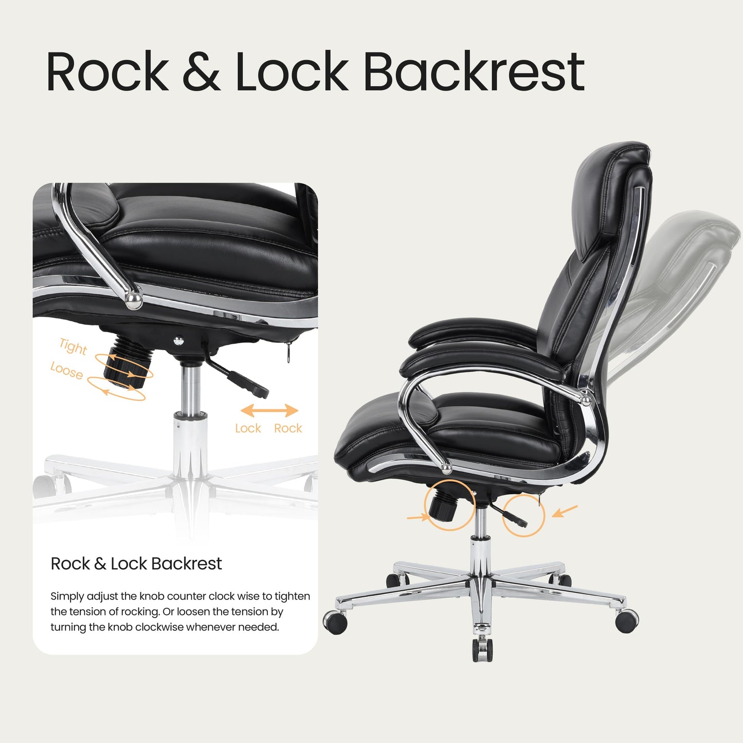 COLAMY High Back Executive Office Chair, PU Leather Computer Desk Chair with Extra Thick Padded Seat Cushion, Quiet Rubber Rolling Casters and Adjustable Tilt Tension for Home Workspace,Black