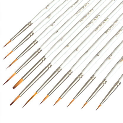MyArtscape Miniature Paint Brushes with Holder, Set of 12 for Detail & Fine Point Painting - use with Acrylic, Watercolor, Oil, Gouache - for Pinstriping & Lettering - Art Supplies