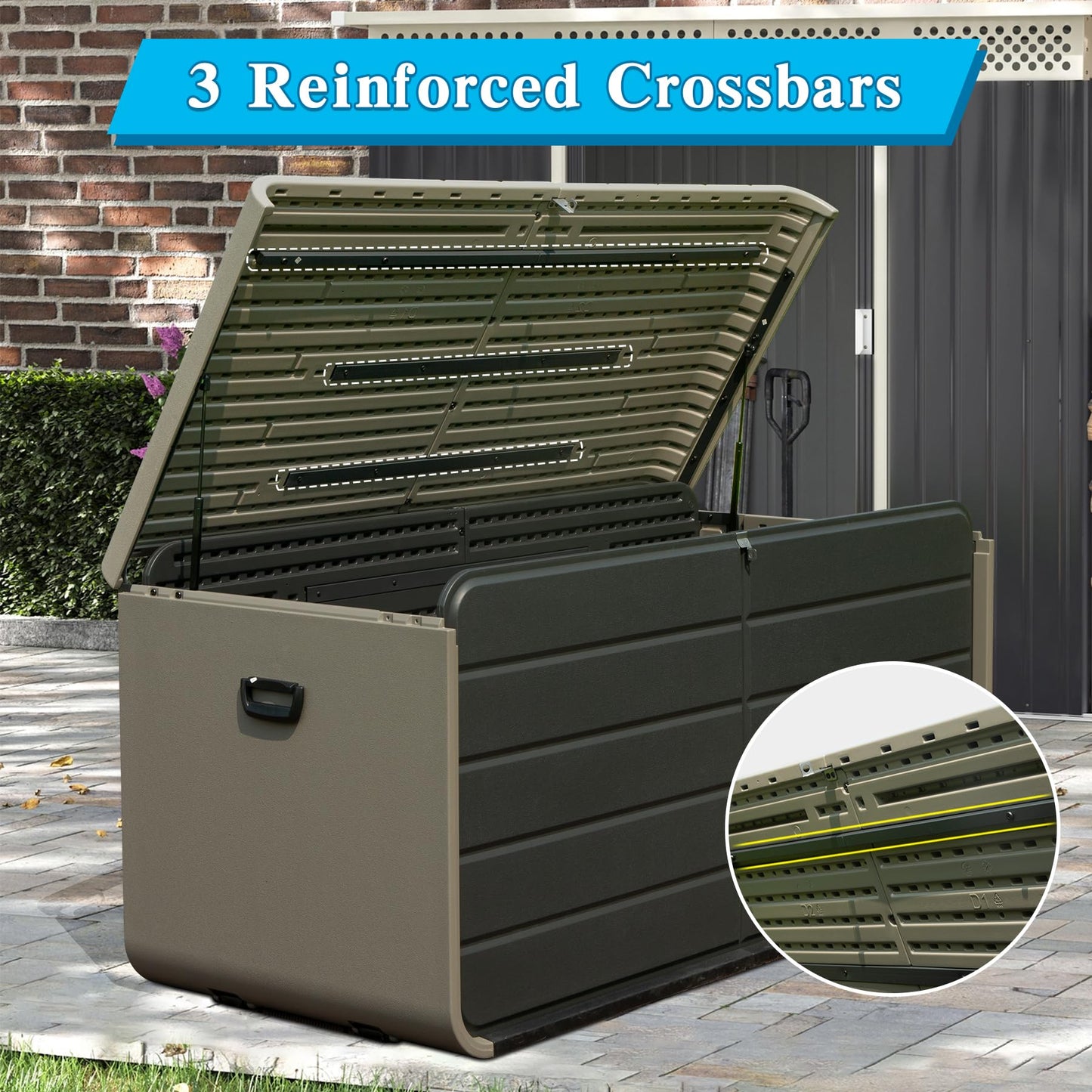 Domi 260 Gallon Resin Deck Box, Waterproof & UV-Resistant Outdoor Large Storage Box Lockable Storage Bin for Patio Cushions Pool Supplies Garden Tools and Delivery Storage