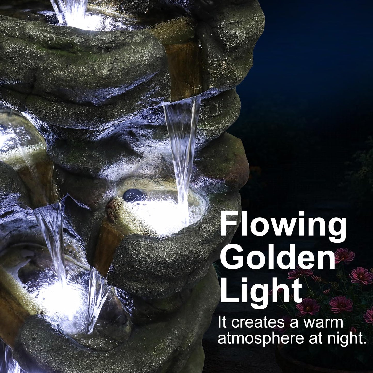 Naturefalls 51" Extra Large Outdoor Water Fountain - Waterfall Fountain with 7 LED Lights, 7-Tiers Cascading, Poly-Resin Indoor and Outdoor Fountain for Garden, Patio, Backyard, Lawn, Yard Decor