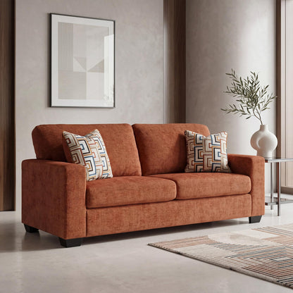 Signature Design by Ashley Aviemore Contemporary Sofa Sleeper with Folding Memory Foam Mattress and 2 Accent Pillows, Queen, Orange