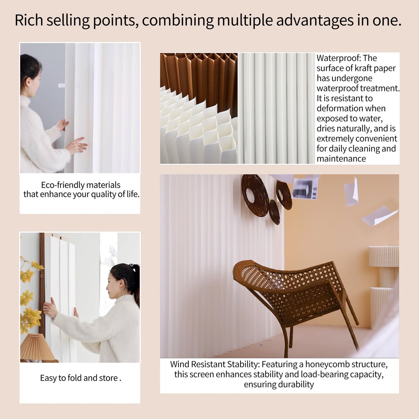 Folding Room Divider – Adjustable Privacy Screen Panel, Portable Freestanding Wall Partition for Home Office, Dorm, Studio & Exhibition(White)-20