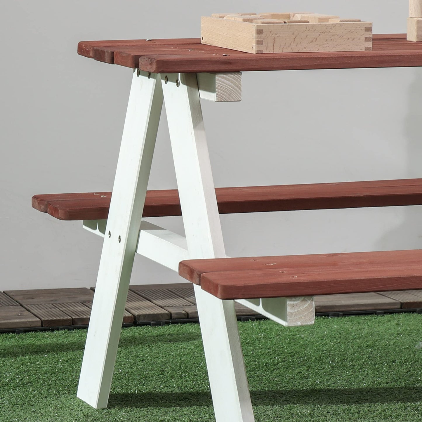 Picnic Table Set, Wooden Table Bench Set, Patio Furniture Outdoor Toys for Garden, Backyard, Aged 3 8 Years Old, Brown