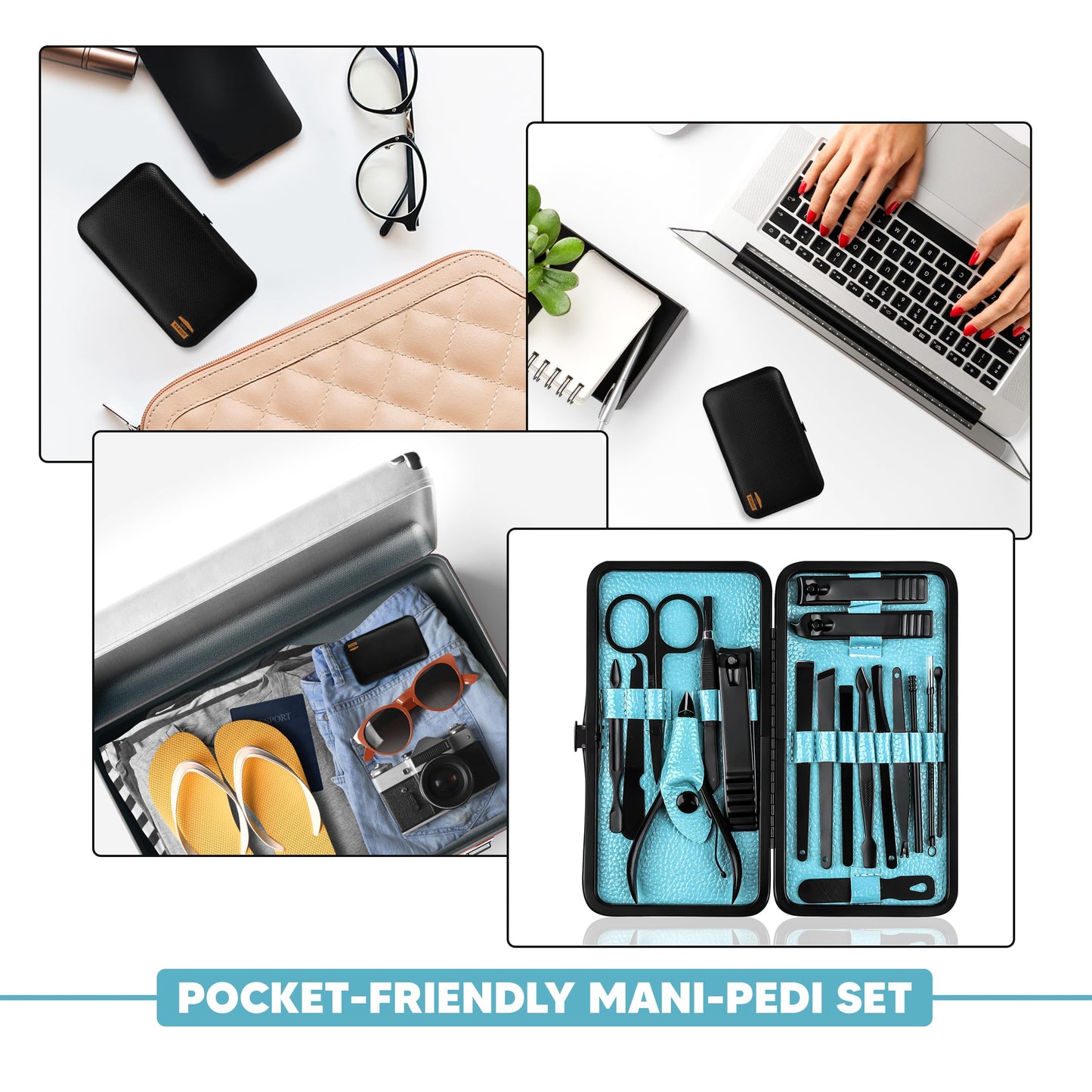 Utopia Care Nail Clippers Professional Nail Kit or Manicure Kit for Women and Men, Stocking Stuffers or Groomsmen Gifts 16Pcs Pedicure Set for Fingernail, Toenail Clippers with Travel Case