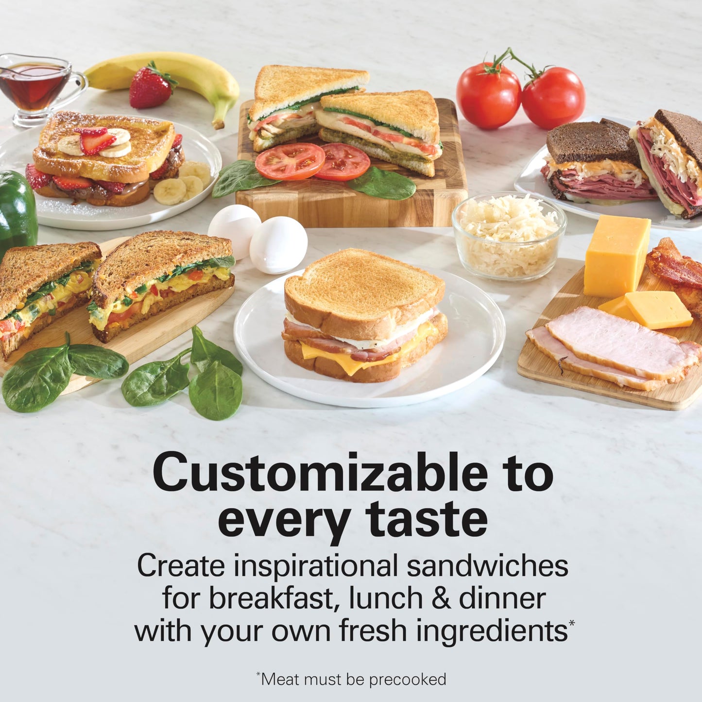 Hamilton Beach Sandwich Stacker Customizable Hot Sandwich Maker, 24 Sq. In. Non-Stick PFAS-Free Cooking Surfaces, Built-In Timer, Compact, Dishwasher-Safe, Perfect White Elephant Gifts, Silver (25471)