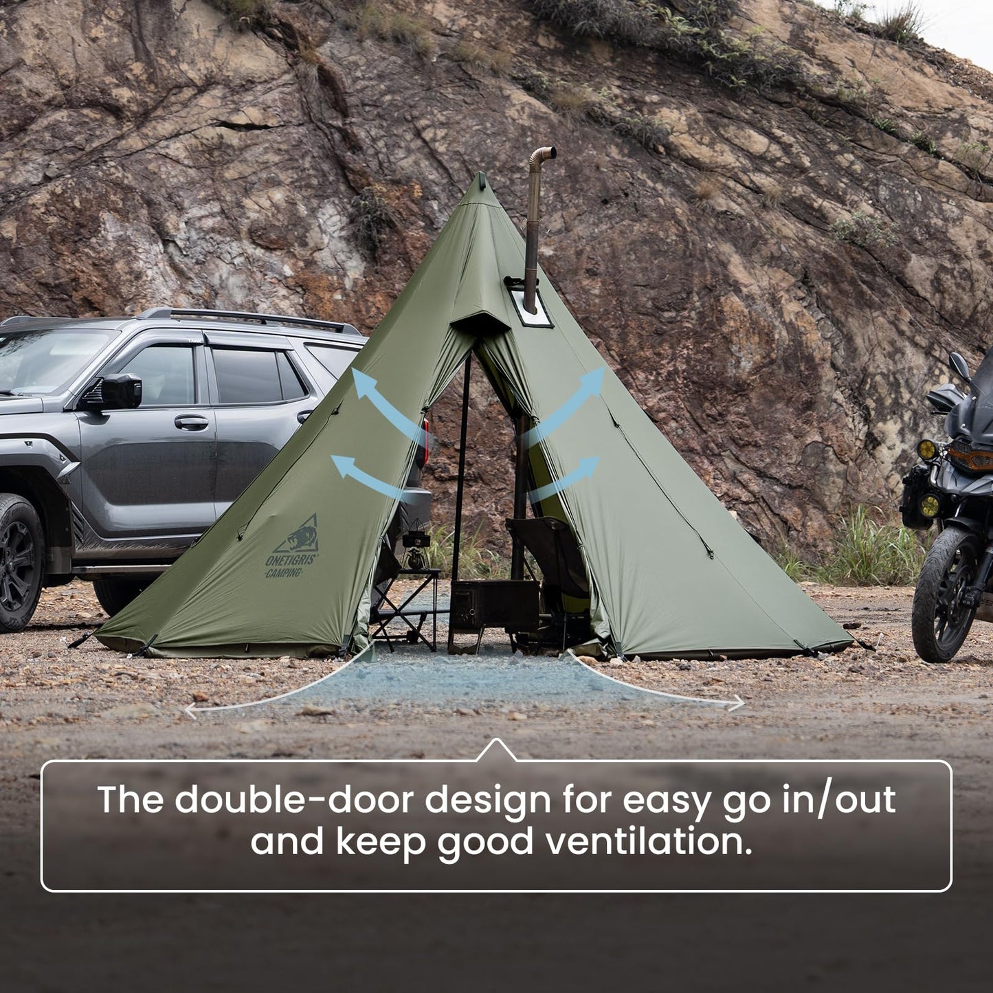 OneTigris Rock Fortress Hot Tent with Stove Jack, 4 Season, 4-6 Person Tipi for Camping, Backpacking, Hunting, Fishing - Waterproof, Wind-Proof