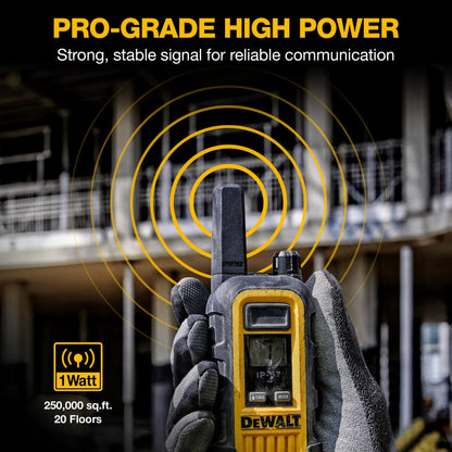 DEWALT DXFRS800 FRS Walkie Talkies Long Range 2 Way Radio, 2 Watt, Waterproof & Rechargeable, 2 Pack