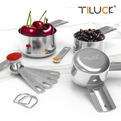 TILUCK Stainless Steel Measuring Cups & Spoons Set,Coffee Scoop Spoon,Kitchen Gadgets for Cooking & Baking,Set of