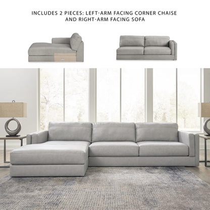 Signature Design by Ashley Amiata Modern L-Shaped Left-Arm Facing Leather Match 2-Piece Sectional with Chaise, Light Gray