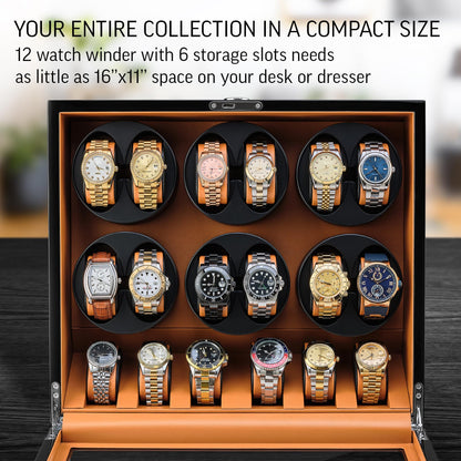 TIMECUBE 12 Watch Winder with 6 Storage Slots Watch Pad (Black+Brown)