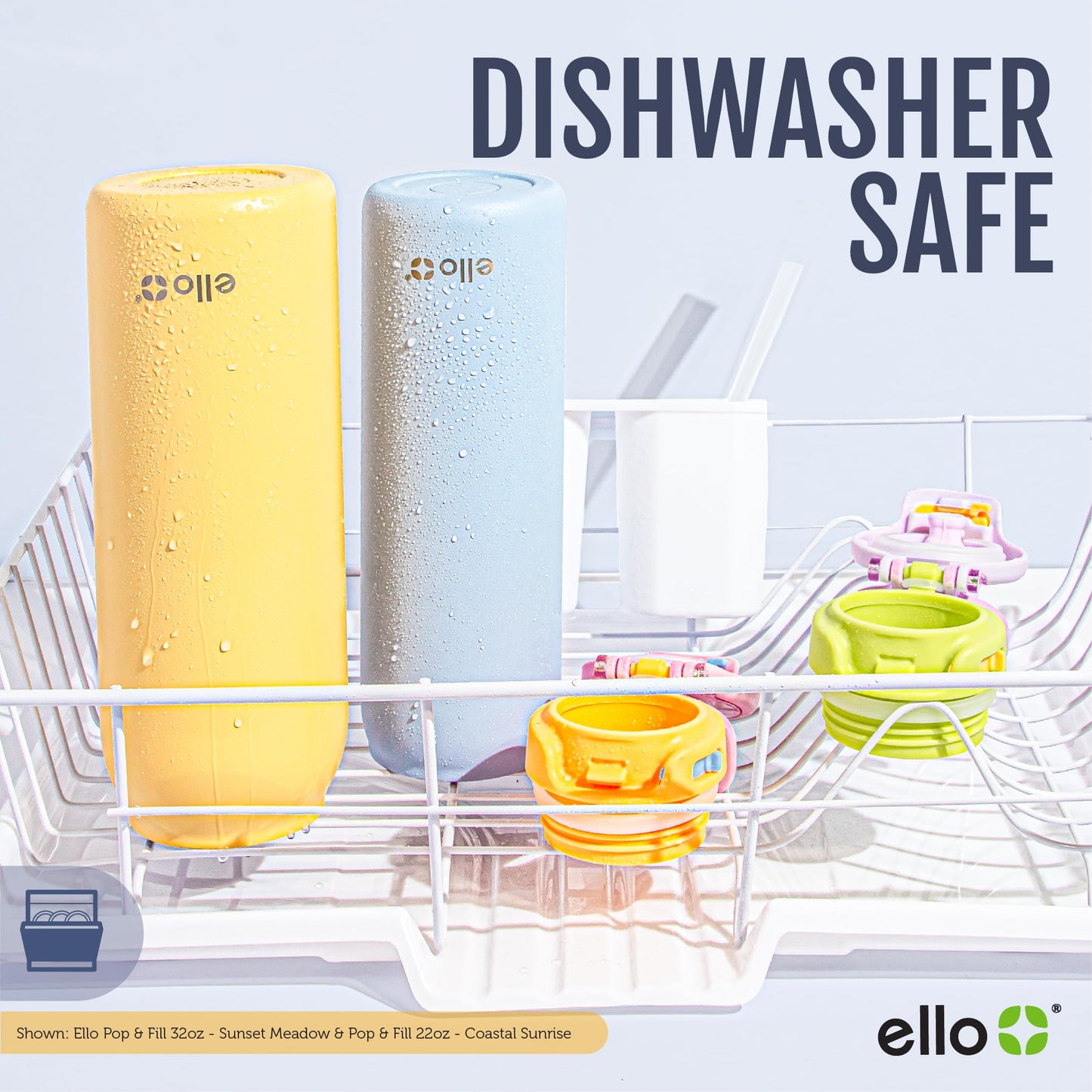 Ello Pop & Fill 32oz Stainless Steel Water Bottle with Quick Fill Technology, Double Walled and Vacuum Insulated Metal, Leak Proof Locking Lid, Sip and Chug, Reusable, BPA Free, Coastal Sunrise