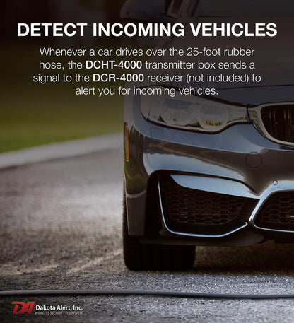 Dakota Alert DCHT-4000 Rubber Hose Driveway Alarm Sensor – Wireless Vehicle Detection Transmitter with 25-FT Hose, 1-Mile Range, Compatible with Dakota Alert 4000 Series Receivers